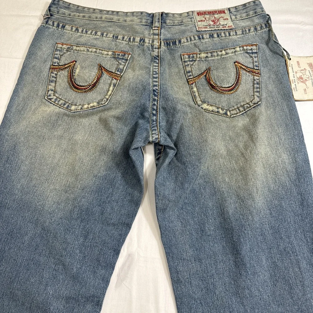 JEANS FLARE‎ True Religion MENS 40X34 BOBBY BIG T  Y2K Grunge Big Stitch
